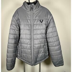 True Religion Women's Gray Full Zip Puffer Coat Jacket Size Small